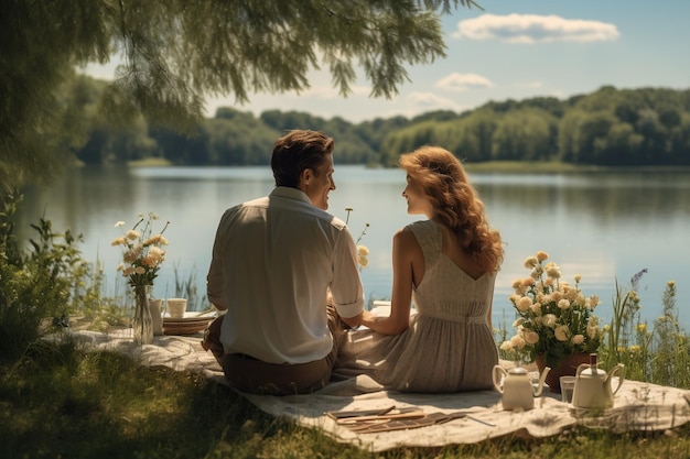 Una historia de amor junto al lago Un alegre picnic para dos