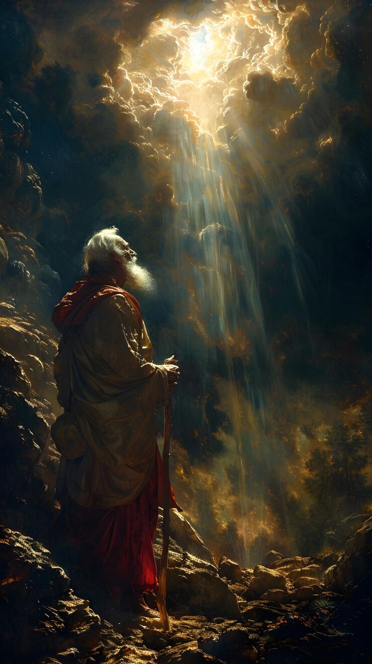 Foto historia bíblica dios se le aparece a abraham en forma de luz