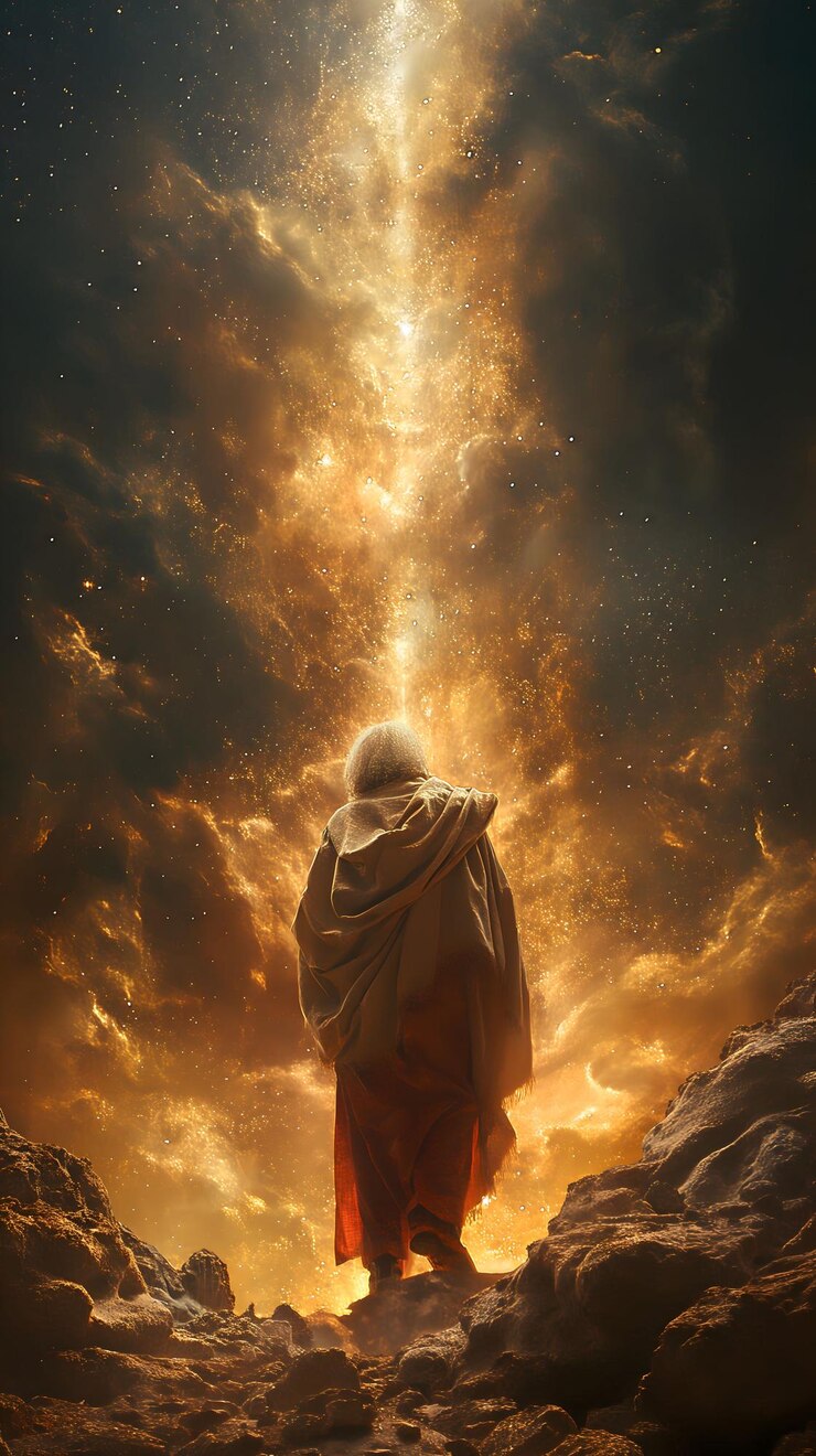 Foto historia bíblica dios se le aparece a abraham en forma de luz