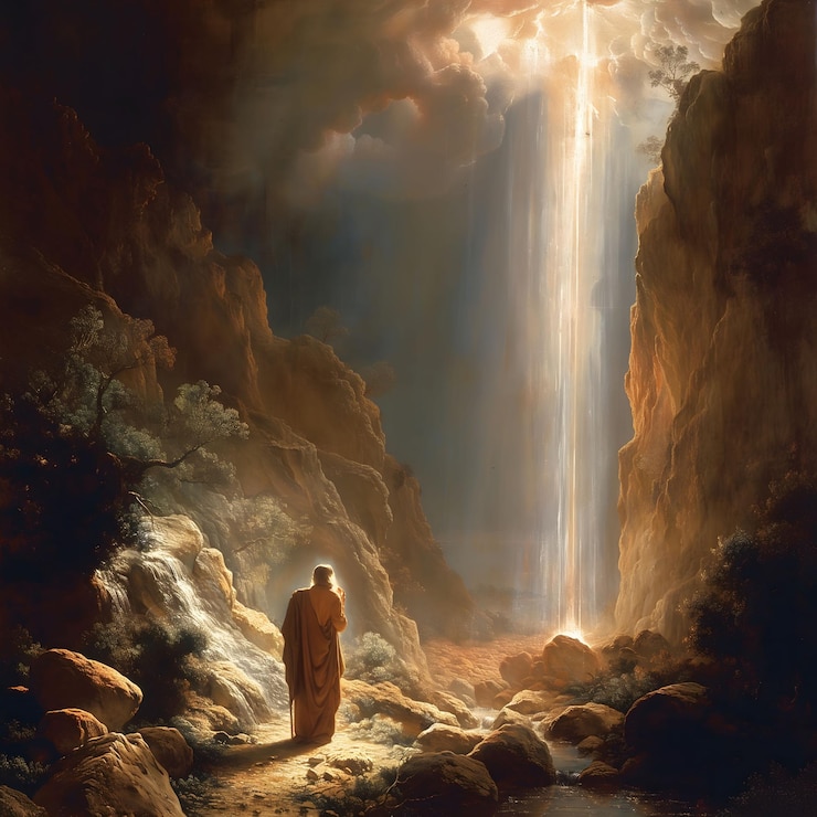 Foto historia bíblica dios se le aparece a abraham en forma de luz