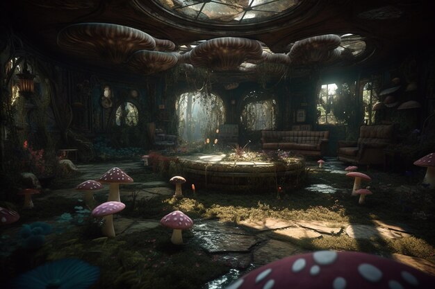 História da imaginação Alice no País das Maravilhas White Herald coelho Cheshire Cat floresta fantástica paisagem cogumelos samambaias Espelho Tea Party rainha cartas de baralho