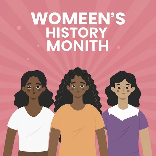 História das mulheres desenhada à mão mês de fundo