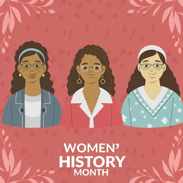 História das mulheres desenhada à mão mês de fundo