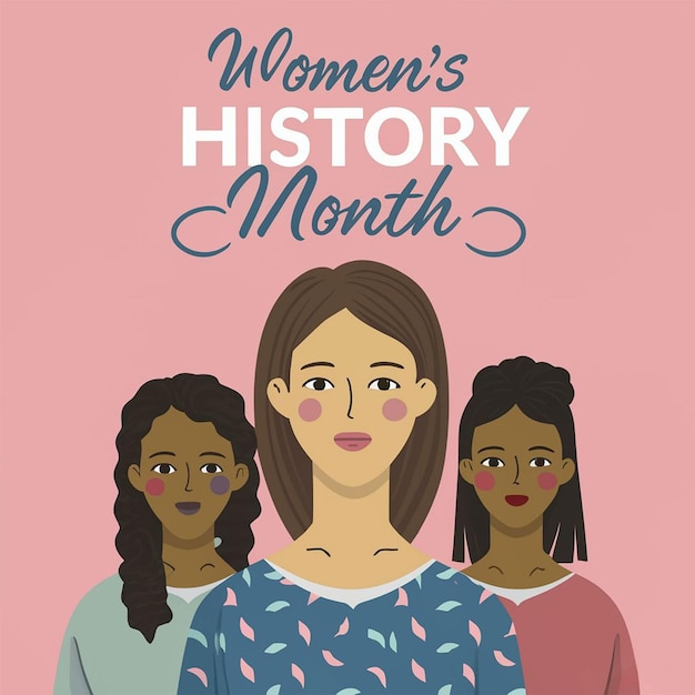 História das mulheres desenhada à mão mês de fundo