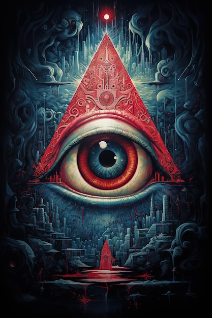 História e segredos das hipóteses conceituais dos Illuminati com ícones de olhos triângulos pirâmides alienígenas