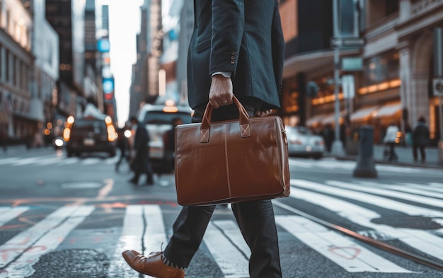 Una historia de un hombre de negocios con su bolsa de portátil Un hombre de negocios y su bolsa de computadora portátil