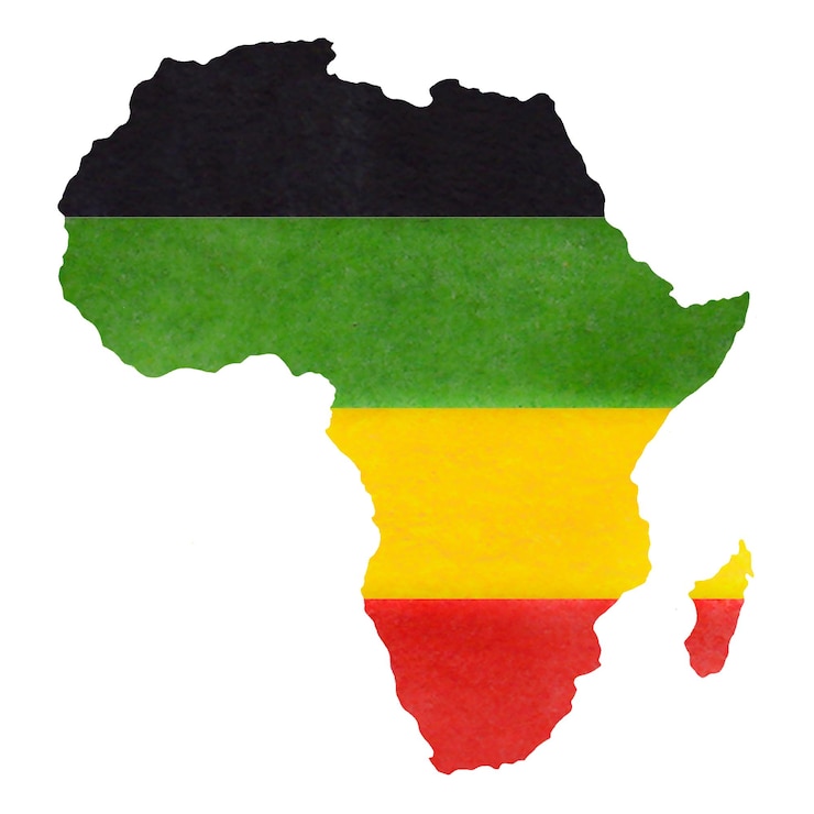 Foto história negra mês áfrica mapa de contorno do continente cores da bandeira preto verde vermelho amarelo kwanzaa dia da áfrica juneteenth ilustração de aquarela desenhada à mão fundo para cartões adesivos logotipo