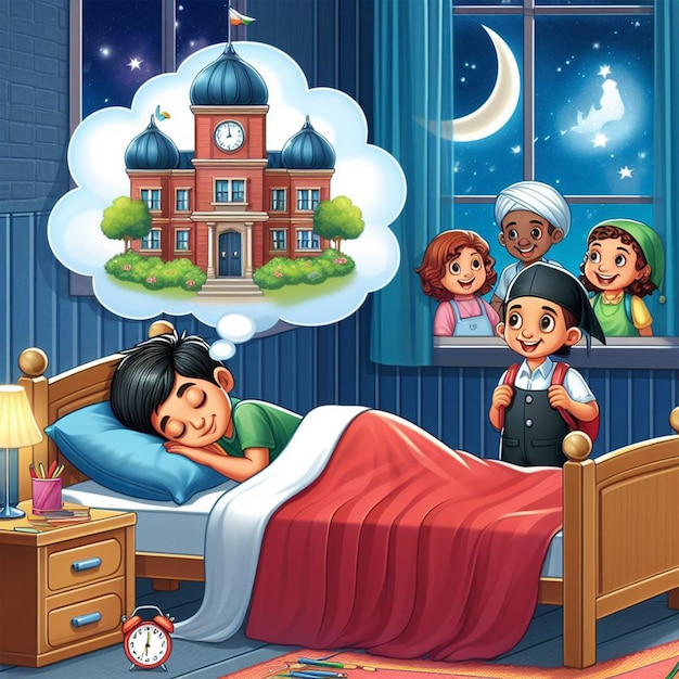 História para as crianças antes de dormir sonhando com animais Ilustração de desenho animado para livro de histórias da escola ai imagens