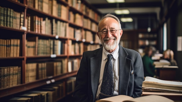 Historiador dedicado en un entorno académico que imparte conocimientos históricos a los estudiantes