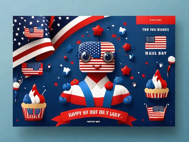 Histórias modernas de mídia social Set do Dia da Independência Americana 4 de Julho dos EUA Grupo de balão e estourando ilustração de fogos de artifício coloridos com fundo branco