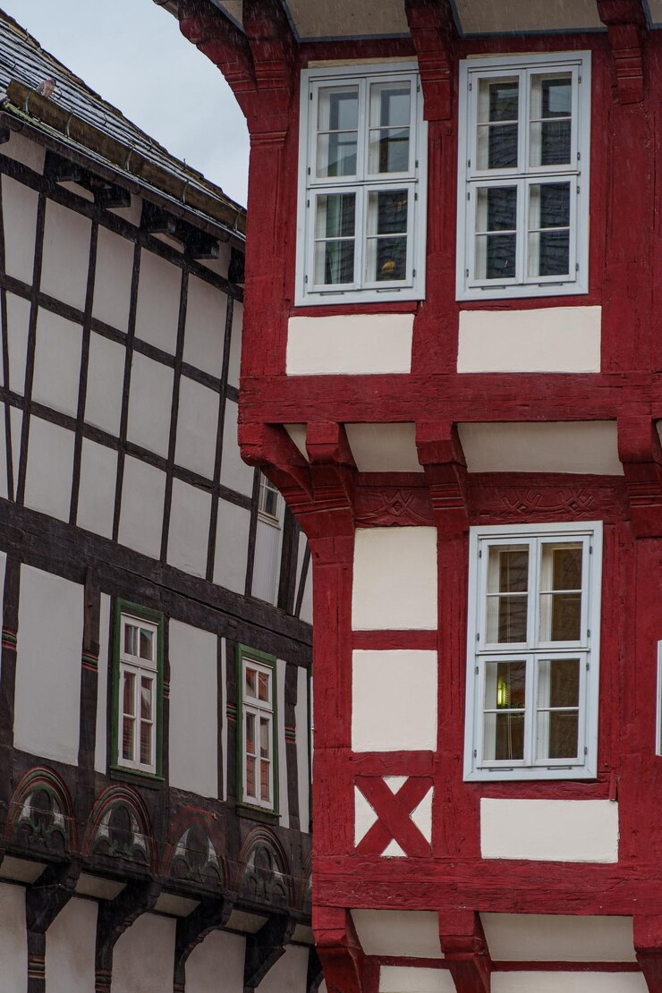 Historic Fachwerk Houses with Red and White Facades