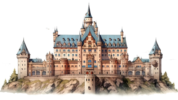Un histórico castillo germánico con arquitectura distintiva y torres que simbolizan una realeza europea