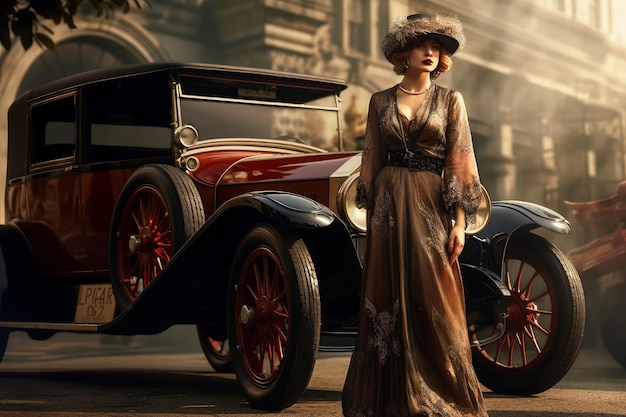 Histórico coche vintage de mujer estadounidense año 1920 Generate Ai