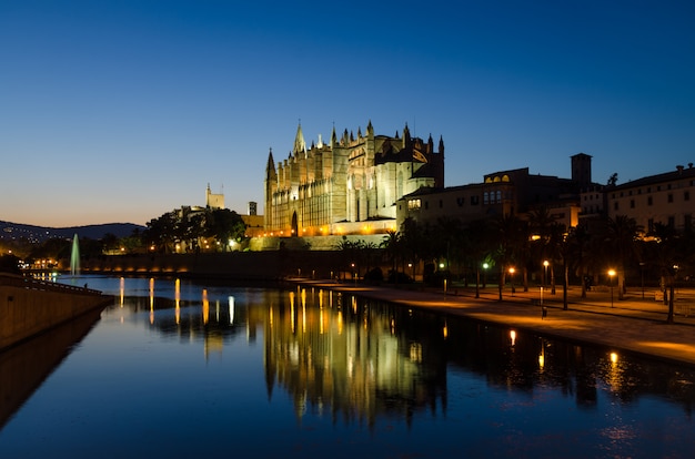 Histórico, palma, majorca, catedral, la, seu, em, azul, hora