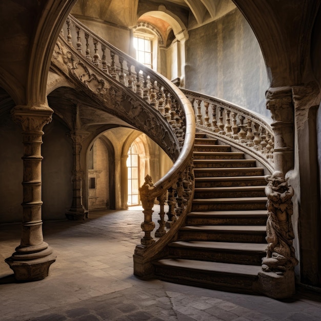 Historische geschwungene Treppe in einem europäischen Schloss