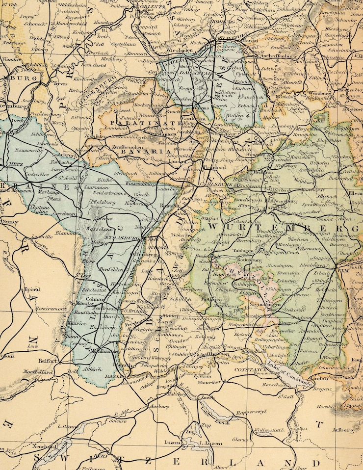Foto historische karte der regionen bayern-wurttemberg und pfalz in deutschland