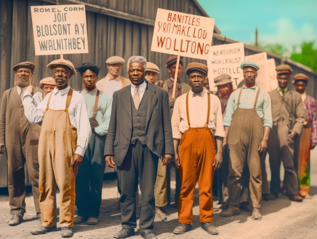 Historisches Farbfoto eines Mannes, der einen Protest anführt