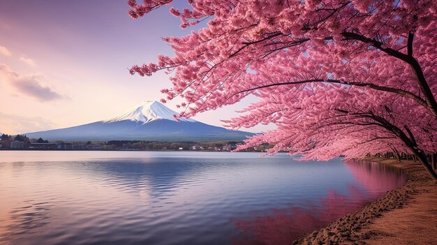 hito de japón con la montaña fuji en el lago kawaguchi ko