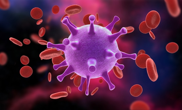 Hiv-virus im blutstrom im farbhintergrund