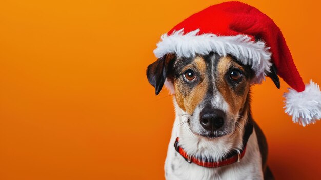 Ho aullando un cachorro festivo se pone un sombrero de Santa esparciendo la alegría y el calor de Navidad