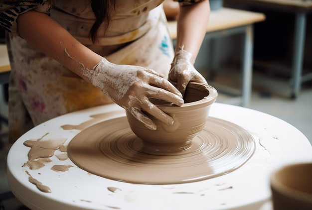 Hobby fazendo vasos de barro de maneira tradicional por um oleiro i