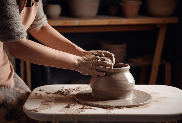 Hobby fazendo vasos de barro de maneira tradicional por um oleiro