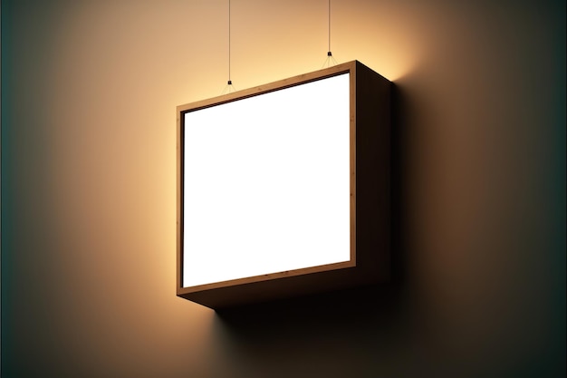 Hoch aufgehängtes beleuchtetes leeres Lightbox-Mockup mit weißem Bildschirm