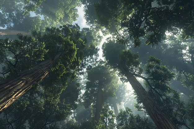 Hoch aufragende Redwoods, die sich nach dem Himmel erstrecken