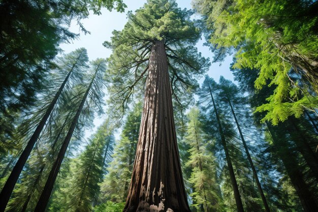 Hoch aufragendes Redwood im Sonnenlicht Generative Ai