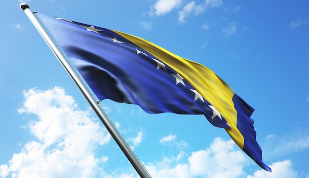 Hochauflösende 3D-Rendering-Darstellung der Flagge von Bosnien und Herzegowina