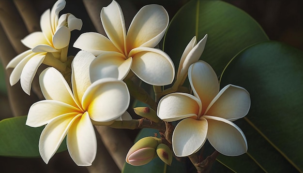 Hochauflösende weiße Frangipani-Blüten AI generiert