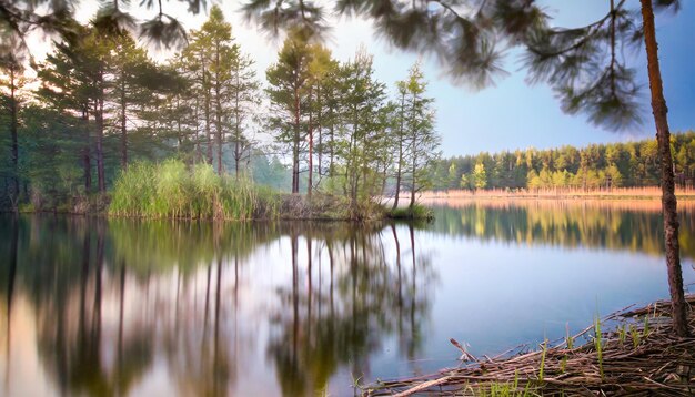 Hochbelichtung Natur Landschaft See Reflexion Bäume Kunstfoto