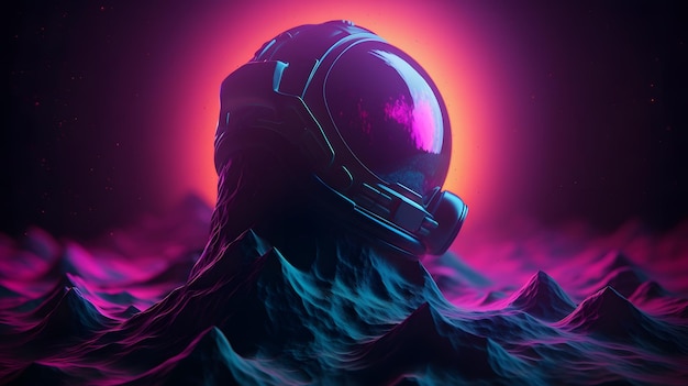 Hochdetaillierte 3D-Darstellung eines Astronauten im Raumanzug mit Synthwave-Kunststil, inspiriert von Beeple, verfügbar in 8K und 4K