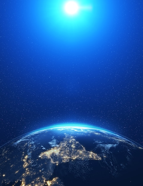 Hochdetaillierter epischer Mond über der Skyline der Welt
