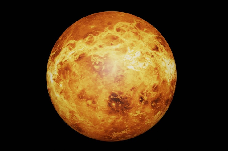 Foto hochdetaillierter venusplanet auf schwarzen elementen dieses bildes, das von der nasa in 3d-rendering bereitgestellt wurde