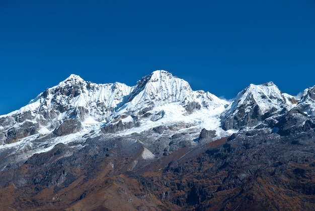 Hochgebirge, schneebedeckt. Kangchenjunga, Indien.