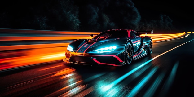 Hochgeschwindigkeits-Luxuslimousine fährt in der Nachtstadt Futuristisches Autokonzept
