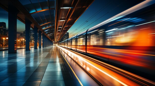 Hochgeschwindigkeitszug in Bewegung auf dem Bahnhof. Unscharfer Hintergrund