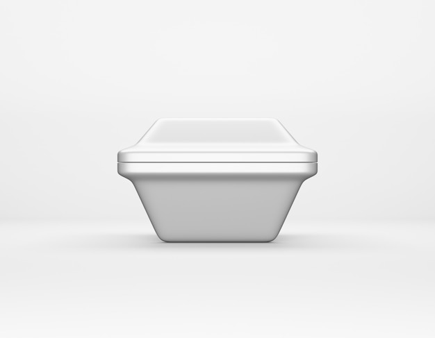 Foto hochglanzmetallmodell der modernen verpackungsquadratbox auf weißem hintergrund. thermobehälter zum mittagessen, essen oder sachen. 3d-rendering