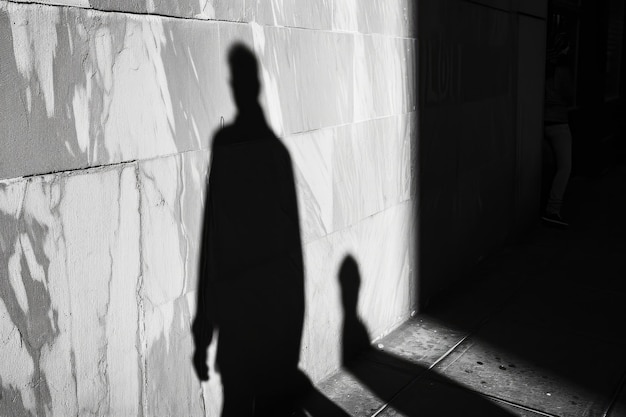 Hochkontrasterende Schatten, die von einer Person oder einem Objekt geworfen werden, schmücken die Wand