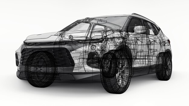 Hochmoderner SUV mit einprägsamem, ausdrucksstarkem Design für Jugendliche und Familien 3D-Darstellung.