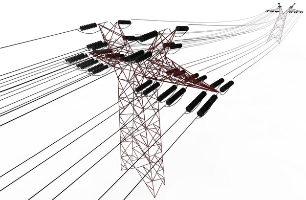 Hochspannungsleitung 3D-Illustrationsrendering