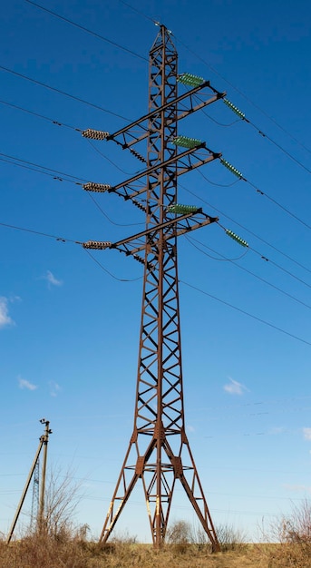 Hochspannungsleitung vor blauem Himmel