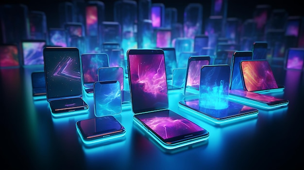 Hochtechnologisches Smartphone mit Neonlicht demonstriert neue Technologie für Ai Generative