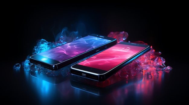 Hochtechnologisches Smartphone mit Neonlicht demonstriert neue Technologie für Ai Generative