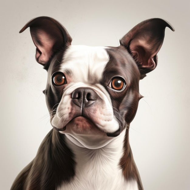 Hochwertige 8K-Digitalzeichnung eines Boston Terriers mit braunem Kurzhaarfell