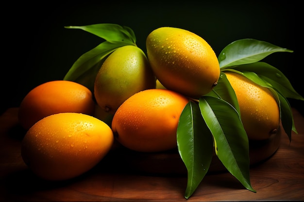 Hochwertiges Foto von Mangofrüchten auf dem Tisch