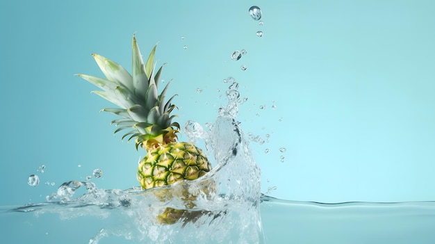 Hochwertiges Stock-Foto von Ananas, die ins Wasser spritzt, mit realistischer Simulation von Wasserspritzern, perfekt für Werbekampagnen