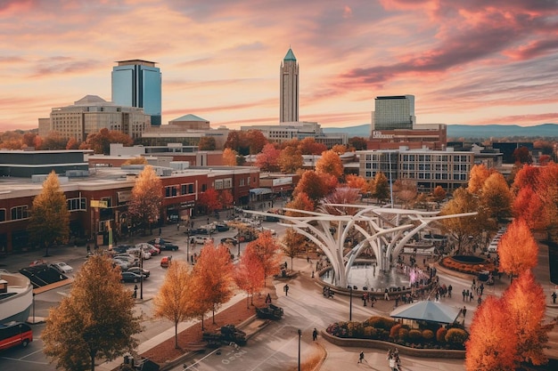 Hochwinkel-Aufnahme eines wunderschönen Stadtbildes in Greenville