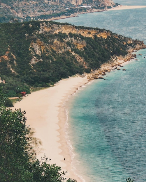 Foto hochwinkelansicht auf meer und bäume